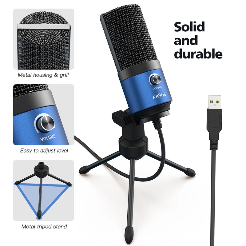 FIFINE K669 – Microfone Condensador USB de Metal para Gravação Profissional