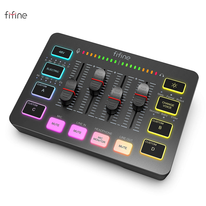 FIFINE AmpliGame SC3 – Mesa de Som Gamer com 4 Canais e RGB