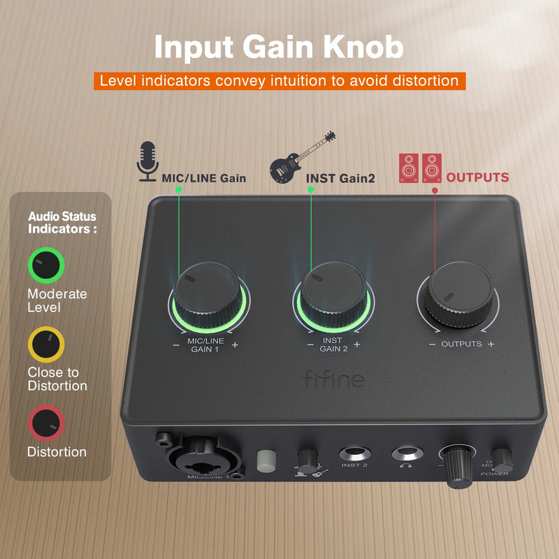 FIFINE Ampli1 – Mesa de Som com Phantom Power 48V para Microfones XLR