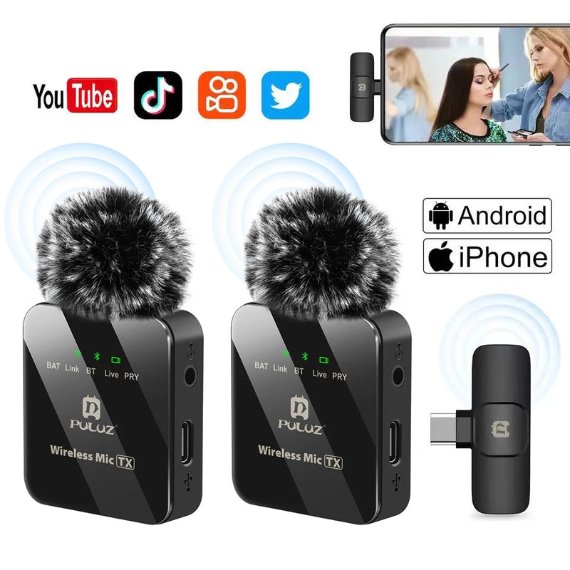 Microfone de Lapela Sem Fio PULUZ – Portátil, Leve e Compatível com iPhone e Android