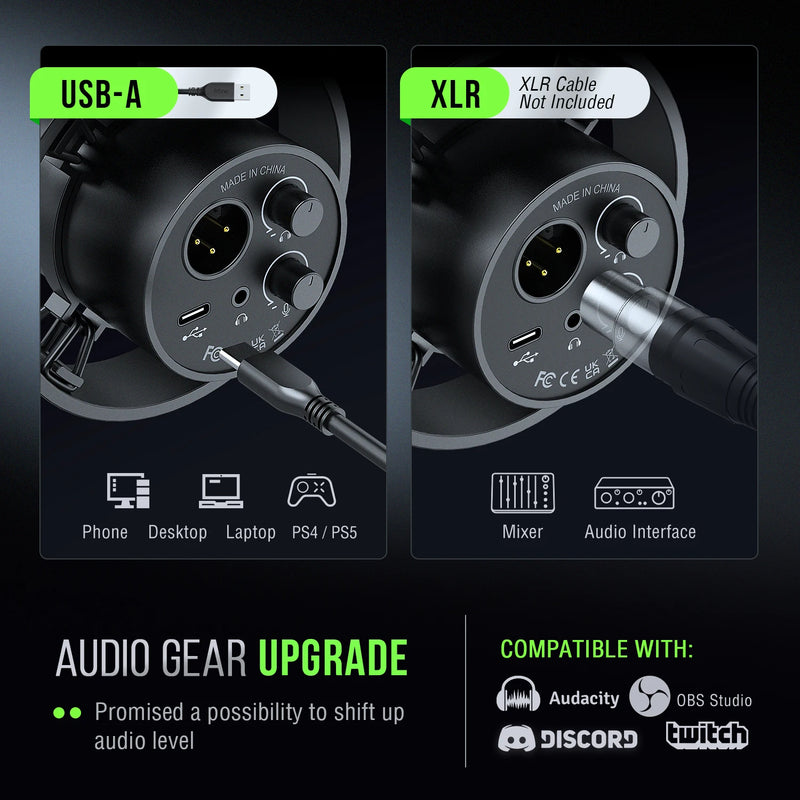 Microfone Dinâmico FIFINE K688 USB/XLR com Suporte Antivibração, Toque para Mudo, Entrada para Fone e Controle de Volume – Para Gravações no PC ou Mesa de Som