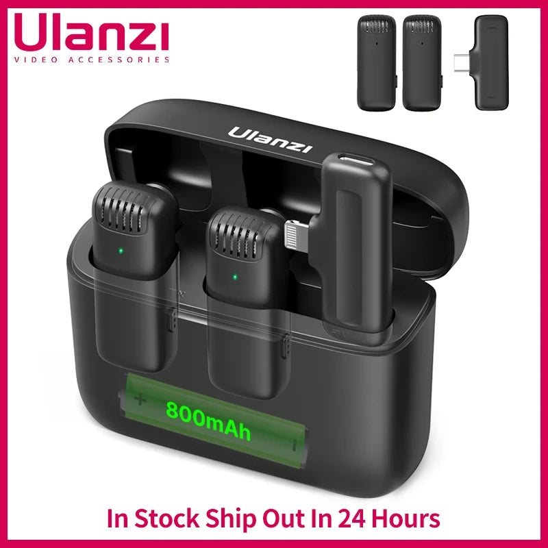 Microfone de Lapela Sem Fio Ulanzi J12 – Kit com Mini Microfones para Gravações, Vídeos Curtos e Transmissões Ao Vivo – Compatível com iPhone e Android