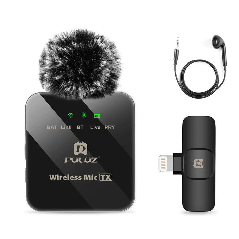 Microfone de Lapela Sem Fio PULUZ – Portátil, Leve e Compatível com iPhone e Android
