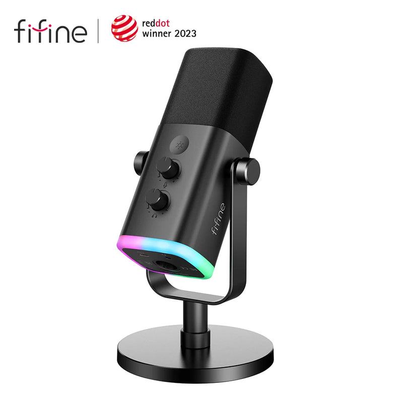 Microfone Dinâmico FIFINE AmpliGame AM8 USB/XLR – Com Toque para Mudo, Saída para Fone e Controles Integrados – Para PC, PS5/PS4 e Mesas de Som